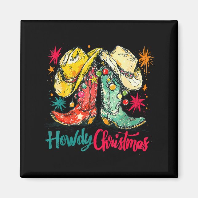 Howdy Christmas Xmas Cowboy Boots Western Pajamas  Magnet (Front)