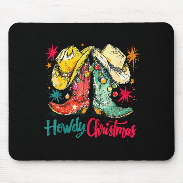 Howdy Christmas Xmas Cowboy Boots Western Pajamas  Mouse Mat (Front)