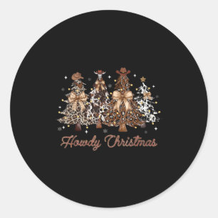 Howdy Christmas Xmas Tree Cowboy Western Coquette Classic Round Sticker