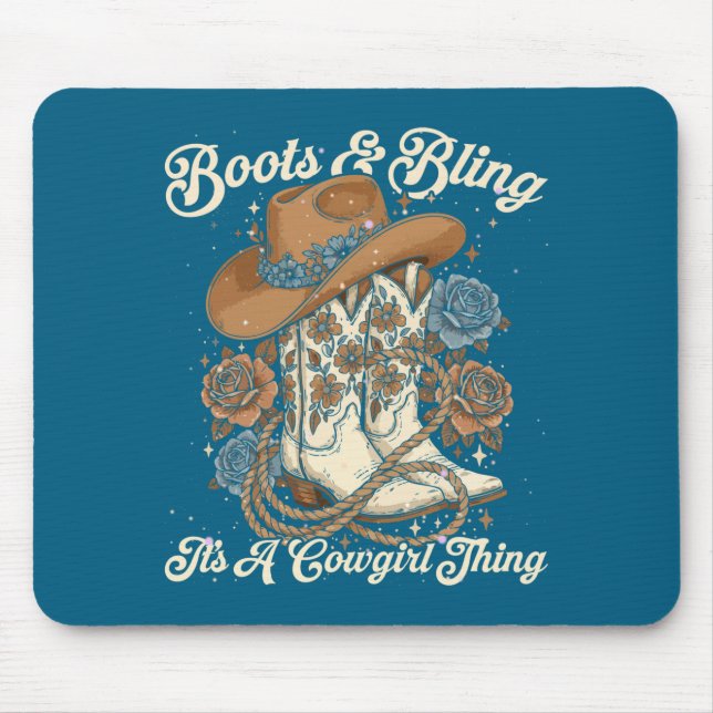 Howdy Country Rodeo Boots &amp; Bling Its A Cowgir Mouse Mat (Front)