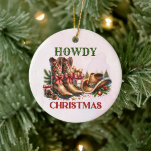Howdy Cowboy Boots Christmas Party Ceramic Tree Decoration
