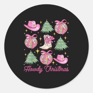 Howdy Cowboy Christmas Western Country Coquette Di Classic Round Sticker
