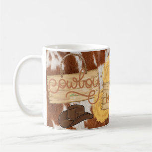Howdy Cowboy Cowhide Themed  Personalised Mug