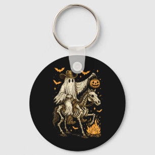 Howdy Cowboy Ghost Pumpkin Riding Skeleton Horse H Key Ring