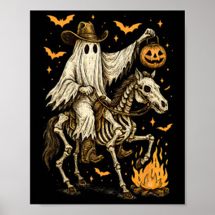 Howdy Cowboy Ghost Pumpkin Riding Skeleton Horse H Poster