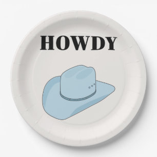 Howdy Cowboy Hat Baby Blue Paper Plate