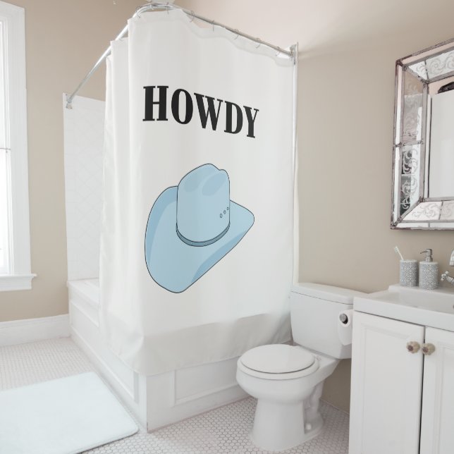Howdy Cowboy Hat Baby Blue Shower Curtain (In Situ)