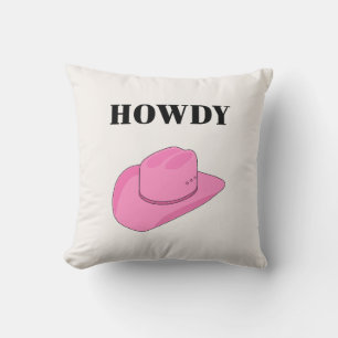 Howdy Cowboy Hat Pink Cushion