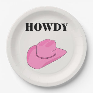 Howdy Cowboy Hat Pink Paper Plate