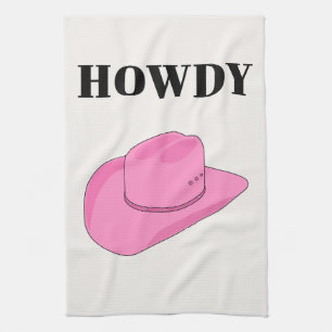 Howdy Cowboy Hat Pink Tea Towel
