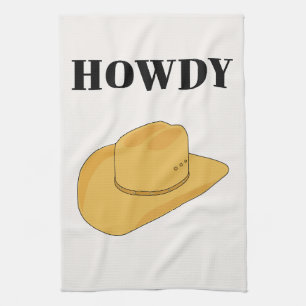 Howdy Cowboy Hat Yellow Tea Towel