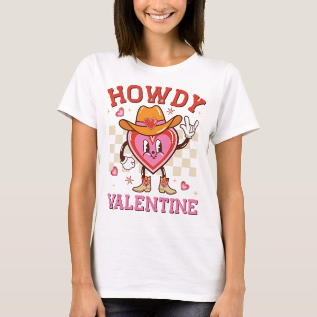 Howdy Cowboy Heart Valentine Graphic T-Shirt (Front)