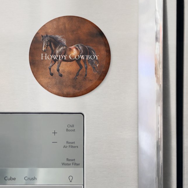 Howdy Cowboy Horse Faux Brown Leather Magnet (In Situ (Fridge))
