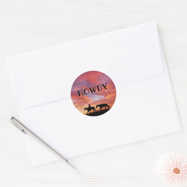 Howdy Cowboy Horse Western Sky Classic Round Sticker (Envelope)