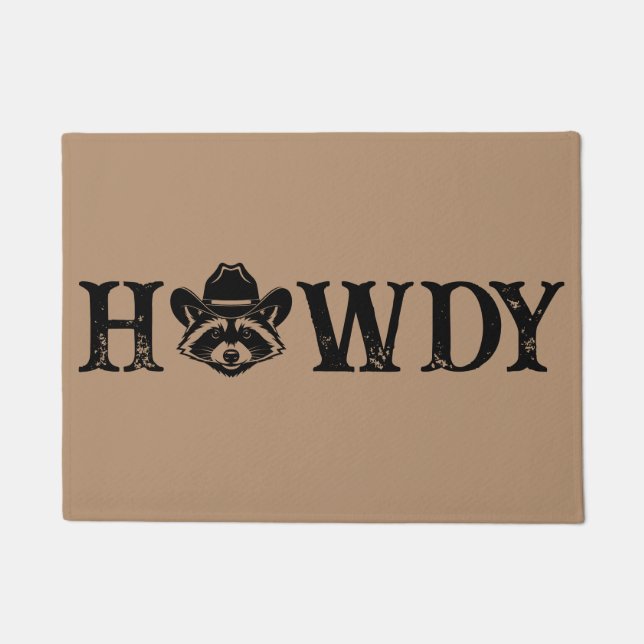 Howdy Cowboy Racoon Western Funny Welcome Mat (Front)