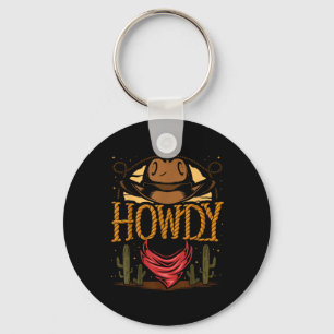 Howdy Cowboy Vintage Graphic Cactus Western Countr Key Ring