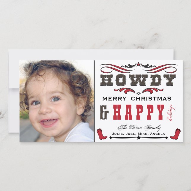 Howdy Cowboy Western Xmas Photocard Holiday Card (Front)