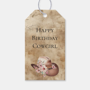 Howdy Cowgirl Pink Floral Hat Western Chic Gift Tags