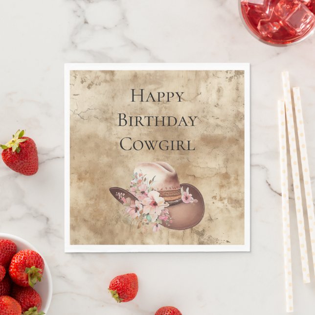 Howdy Cowgirl Pink Floral Hat Western Chic Napkin (Insitu)