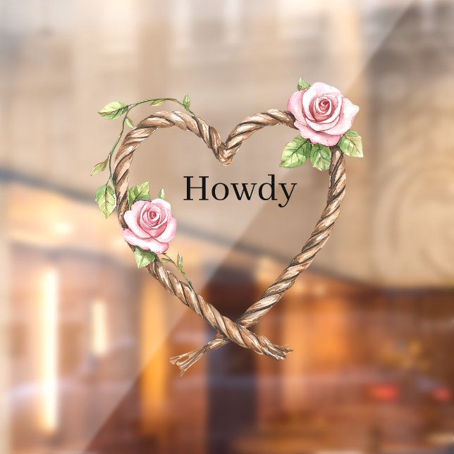 Howdy Cowgirl Pink Floral Rope Heart Window Cling (Sheet 2)