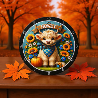 Howdy Cute Highland Cow Large Clock
