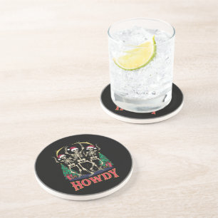Howdy Dancing Skeleton Funny Christmas Holiday Coaster