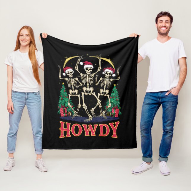 Howdy Dancing Skeleton Funny Christmas Holiday Fleece Blanket (In Situ)