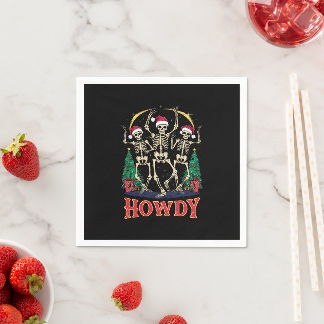 Howdy Dancing Skeleton Funny Christmas Holiday Napkin (Insitu)
