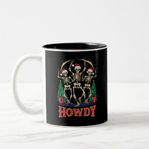 Howdy Dancing Skeleton Funny Christmas Holiday Two-Tone Coffee Mug