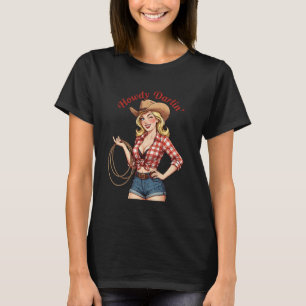 Howdy Darlin Cowgirl Wink Lasso Wild West Vintage T-Shirt