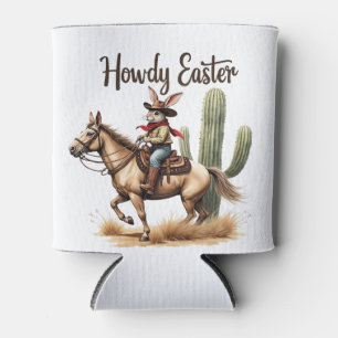 Howdy Easter Bunny Riding a Horse Cowboy Can Cooler