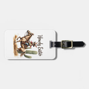 Howdy Easter Bunny Riding a Horse Cowboy Luggage Tag