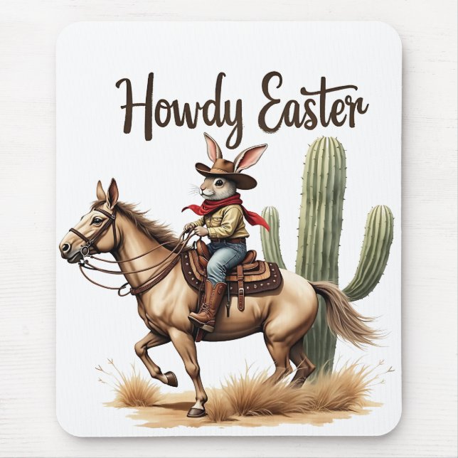 Howdy Easter Bunny Riding a Horse Cowboy  Mouse Mat (Front)