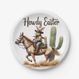 Howdy Easter Bunny Riding a Horse Cowboy Paper Plate