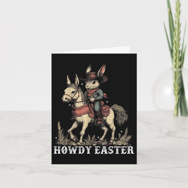 Howdy Easter Bunny Riding Horse Western Bunny Cowb Card (Front)