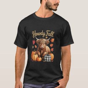 Howdy Fall Cute Cow with Pumpkins and Leaves Desig T-Shirt
