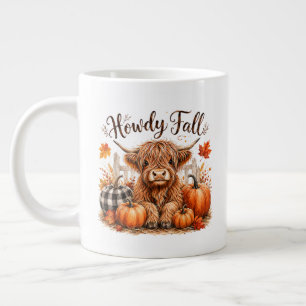 Howdy Fall Highland Cow Happy Thanksgiving Autumn Large Coffee Mug
