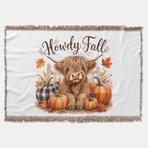 Howdy Fall Highland Cow Happy Thanksgiving Autumn Throw Blanket