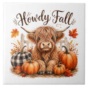 Howdy Fall Highland Cow Happy Thanksgiving Autumn Tile