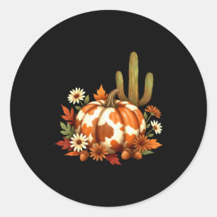 Howdy Fall Pumpkin Retro Western Cowboy Cow Hallow Classic Round Sticker