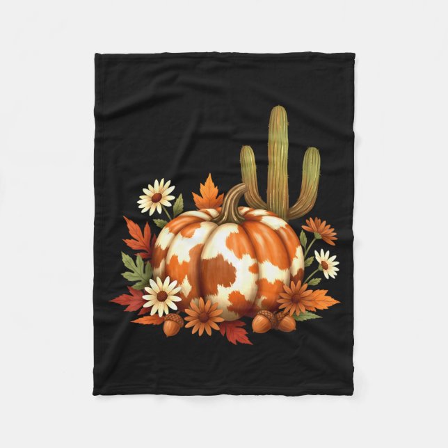 Howdy Fall Pumpkin Retro Western Cowboy Cow Hallow Fleece Blanket (Front)