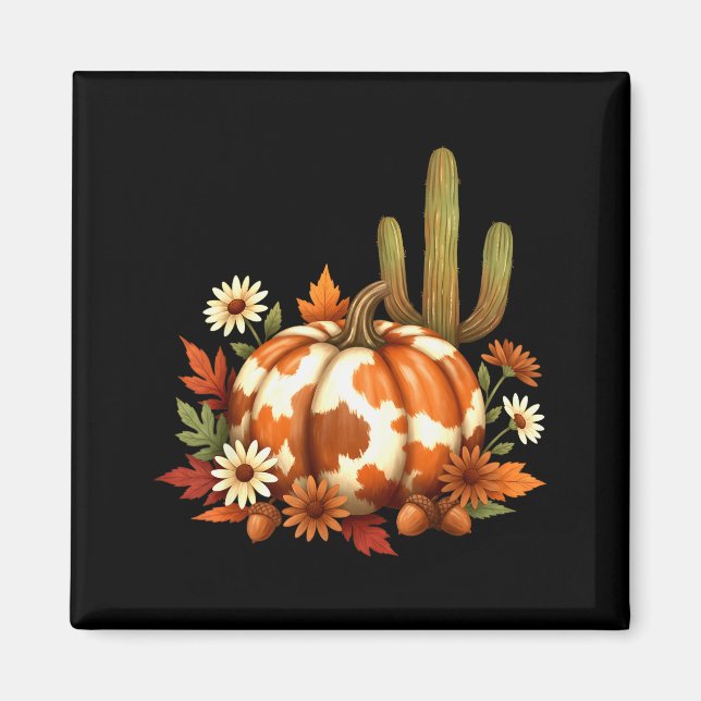 Howdy Fall Pumpkin Retro Western Cowboy Cow Hallow Magnet (Front)