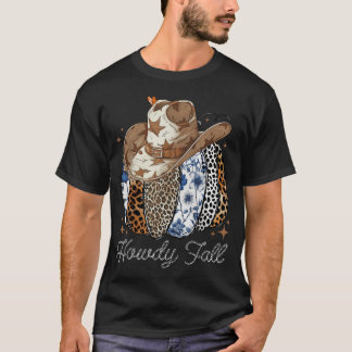 Howdy Fall Pumpkin With Cowboy Hat Leopard  T-Shirt