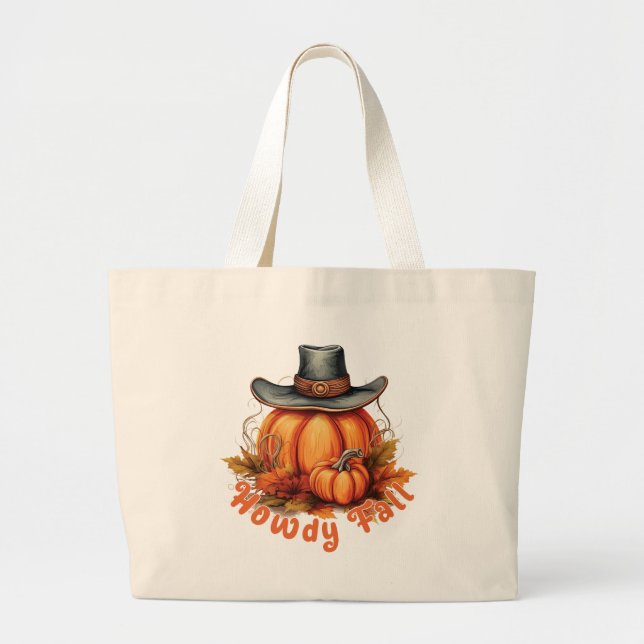 Howdy Fall – Rustic Autumn Vibes Large Tote Bag (Front)
