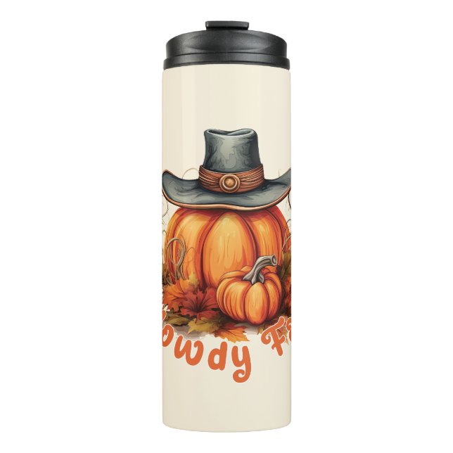 Howdy Fall – Rustic Autumn Vibes Thermal Tumbler (Front)
