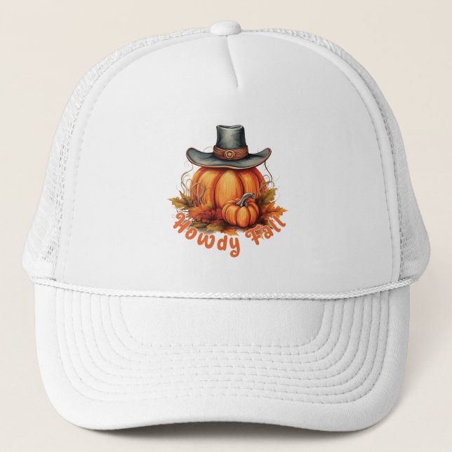 Howdy Fall – Rustic Autumn Vibes Trucker Hat (Front)