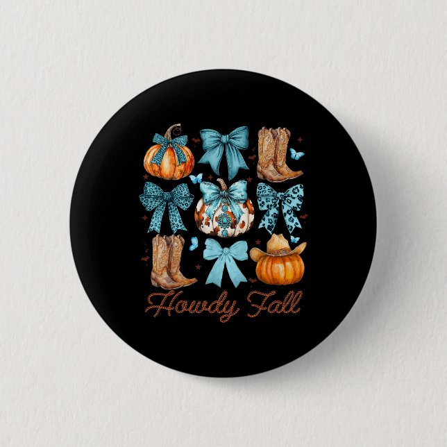 Howdy Fall Western Pumpkin Coquette Bow Pumpkin  6 Cm Round Badge (Front)