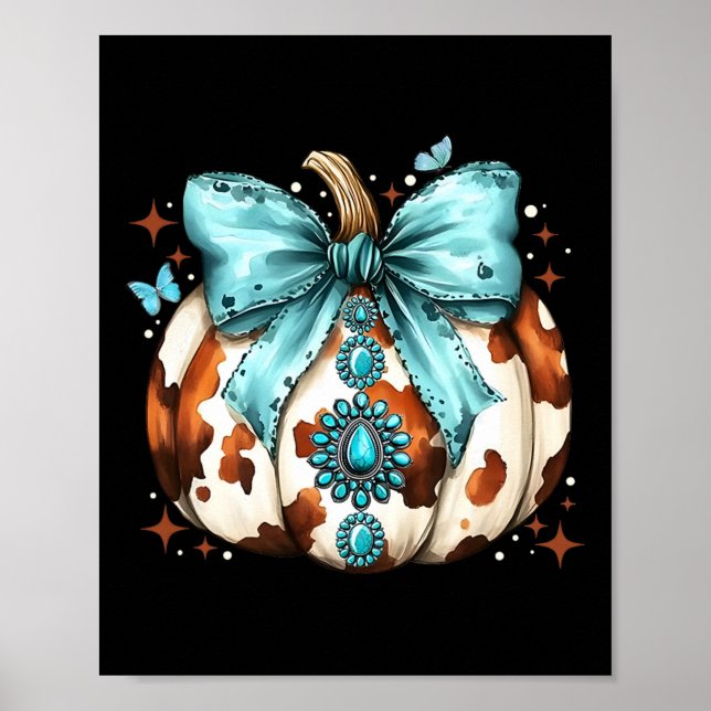 Howdy Fall Western Pumpkin Halloween Cowhide Pumpk Poster (Front)