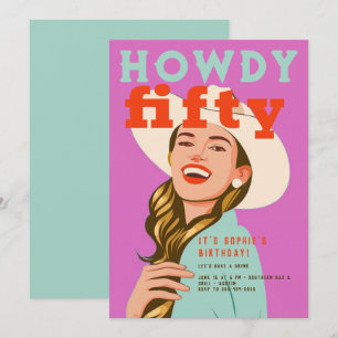 Howdy Fifty Western Retro Chic Pink 50th Birthday Invitation