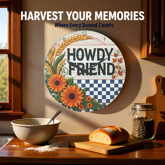Howdy Friend Sunflower Harvest Large Clock (Creator Uploaded)